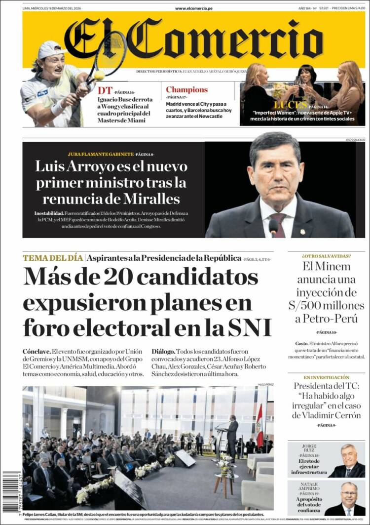 Portada de El Comercio (Per&uacute;)