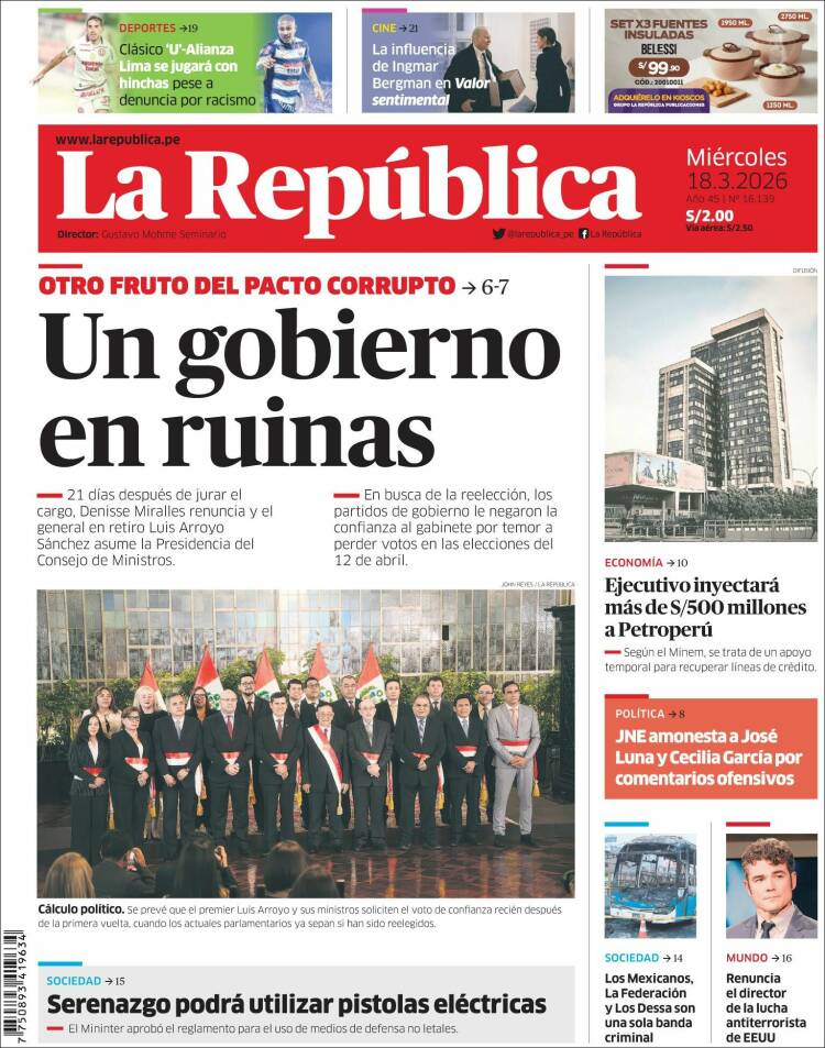 Portada de La Republica (Per&uacute;)
