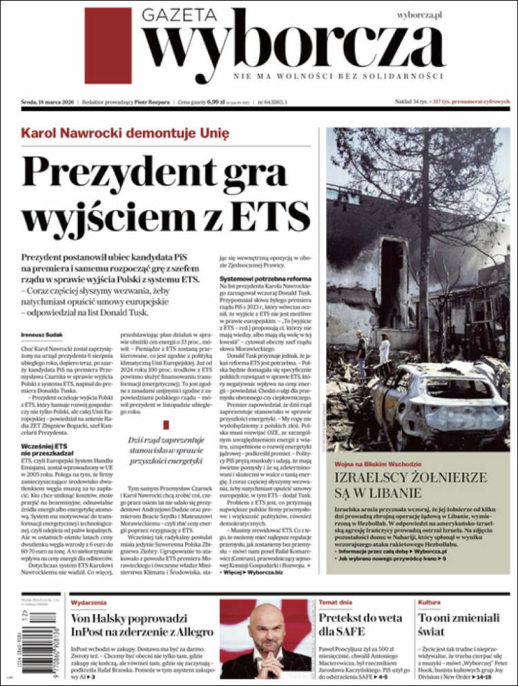 Portada de Gazeta Wyborcza (Polonia)