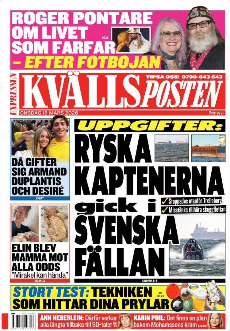 Portada de Kvällsposten (Suecia)