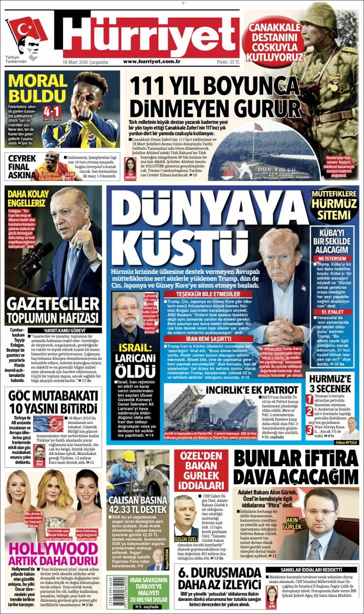 Portada de Hürriyet (Turqu&iacute;a)