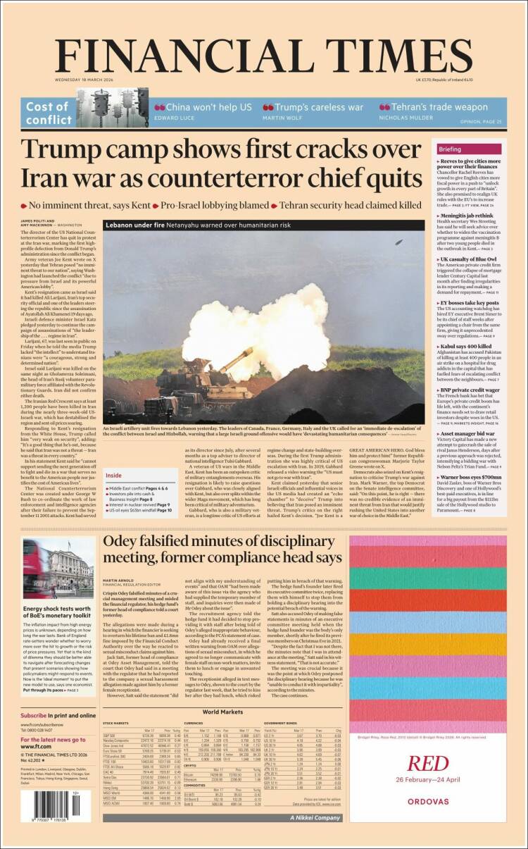 Portada de Financial Times (Reino Unido)