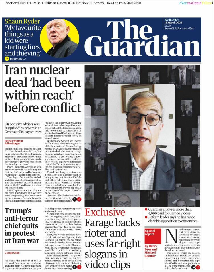 Portada de The Guardian (Reino Unido)