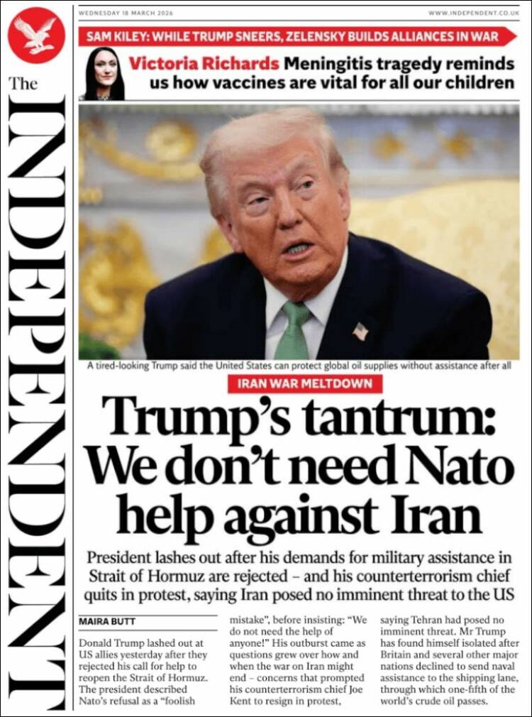 Portada de The Independent (Reino Unido)