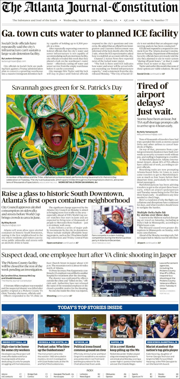 Portada de The Atlanta Journal-Constitution (USA)