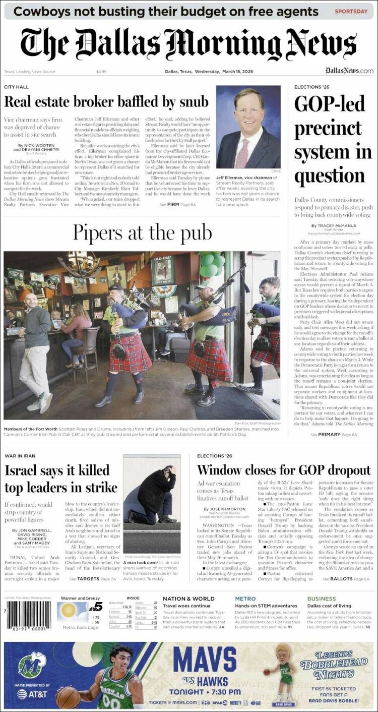 Portada de Dallas Morning News (USA)