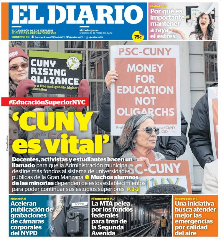 Portada de El Diario NY (USA)