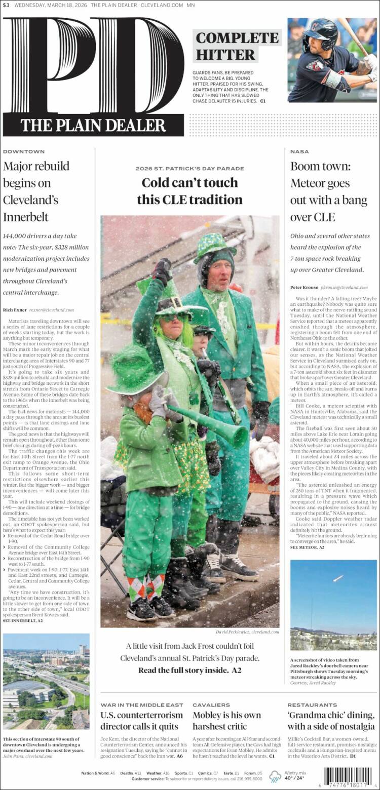 Portada de The Plain Dealer (USA)