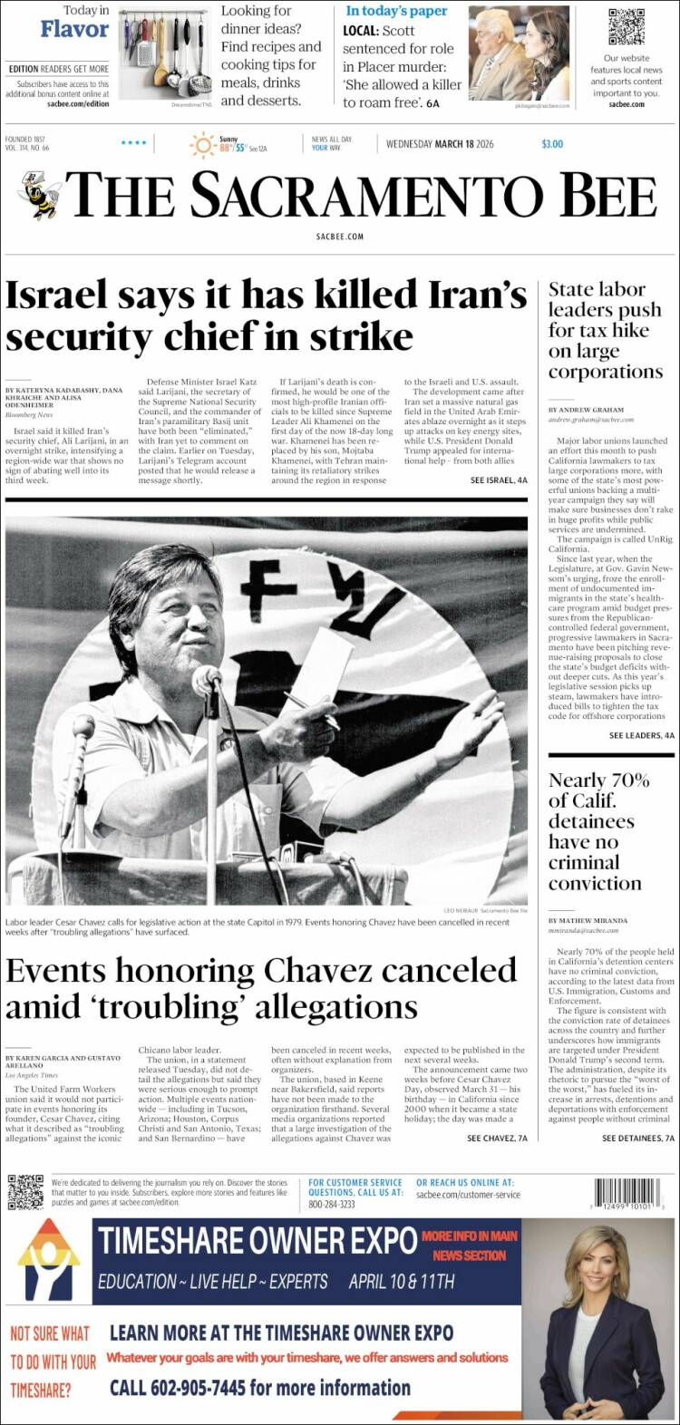 Portada de The Sacramento Bee (USA)