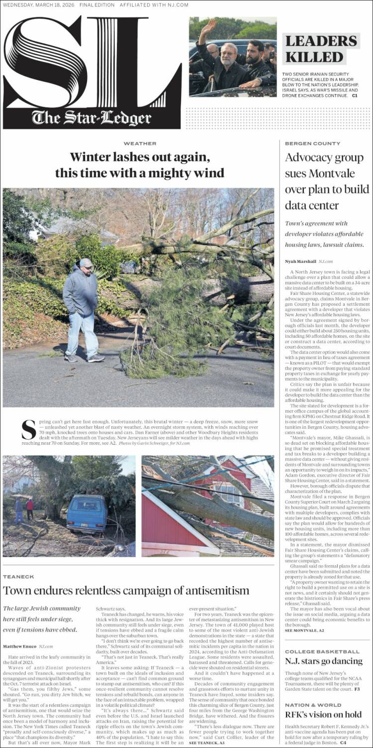 Portada de Star-Ledger (USA)