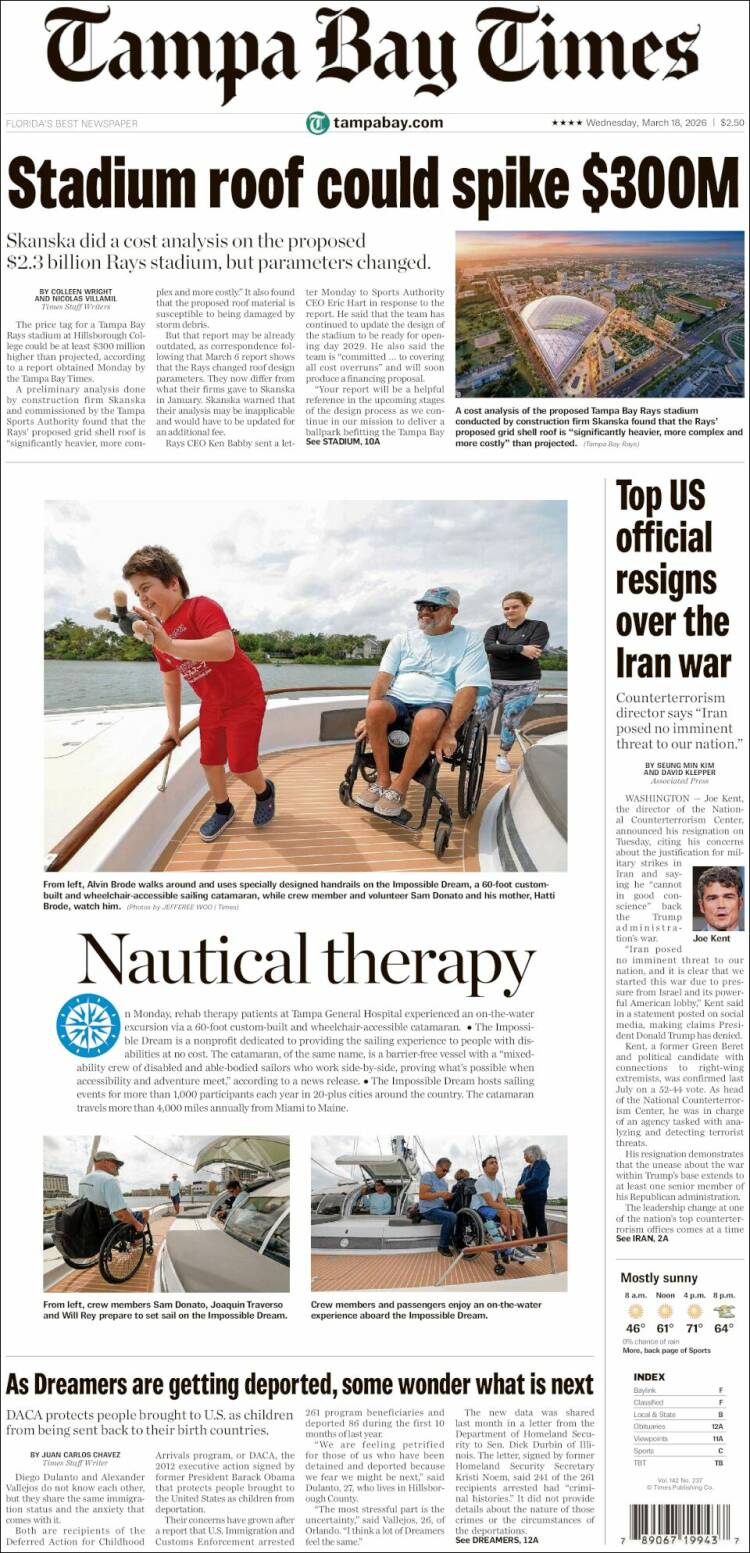Portada de Tampa Bay Times (USA)