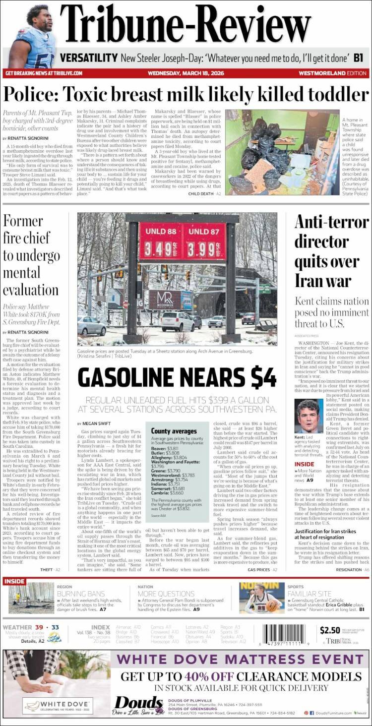 Portada de Tribune-Review (USA)