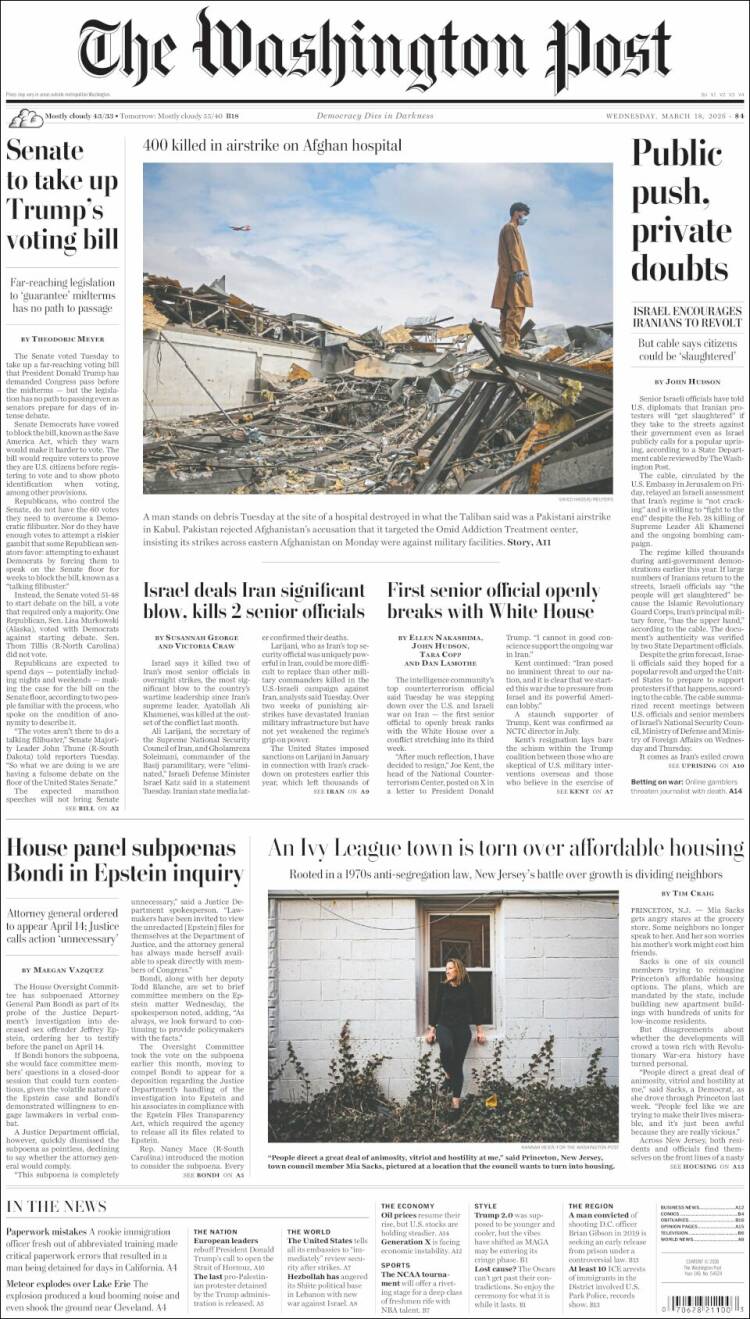 Portada de The Washington Post (USA)