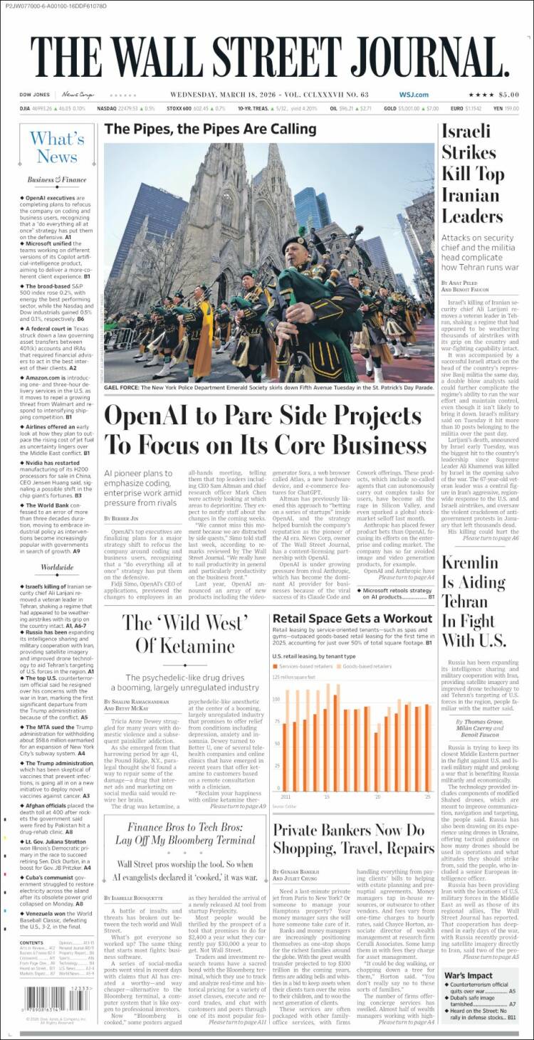 Portada de Wall Street Journal (USA)