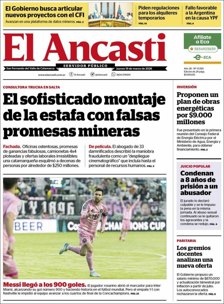 Portada de El Ancasti (Argentina)