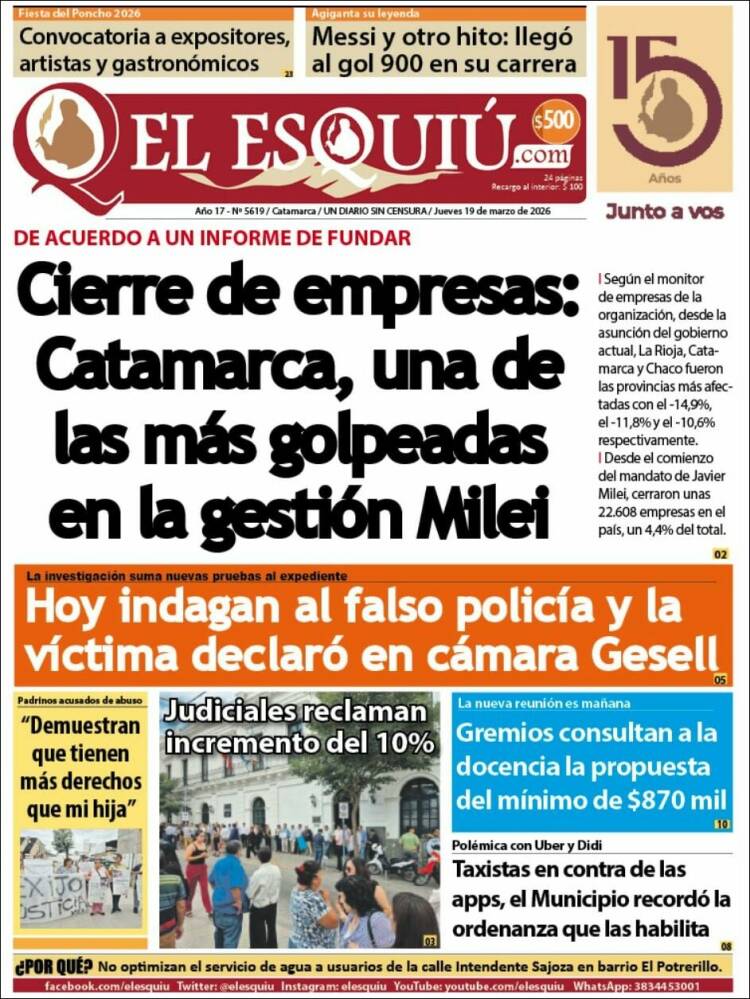 Portada de El Esquiu (Argentina)