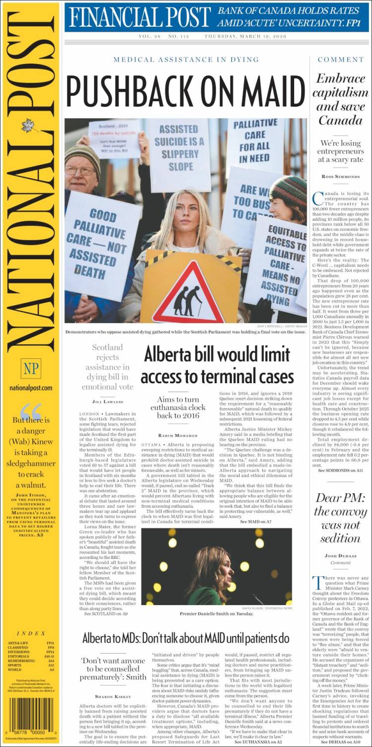 Portada de The National Post (Canad&aacute;)
