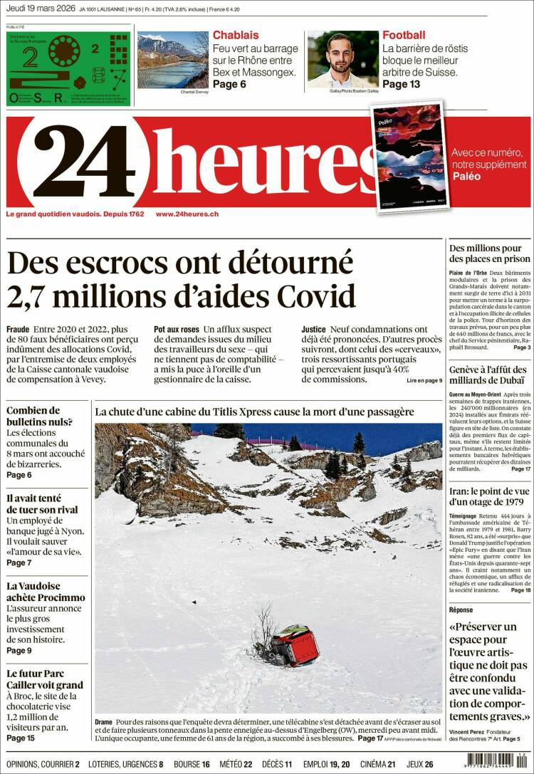 Portada de 24 Heures (Suiza)