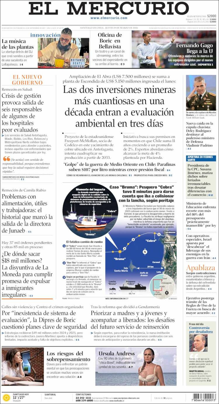 Portada de El Mercurio (Chile)