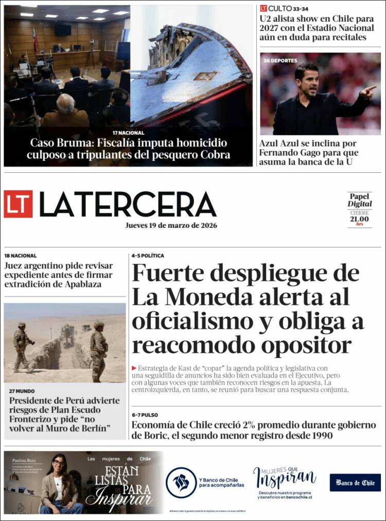 Portada de La Tercera (Chile)