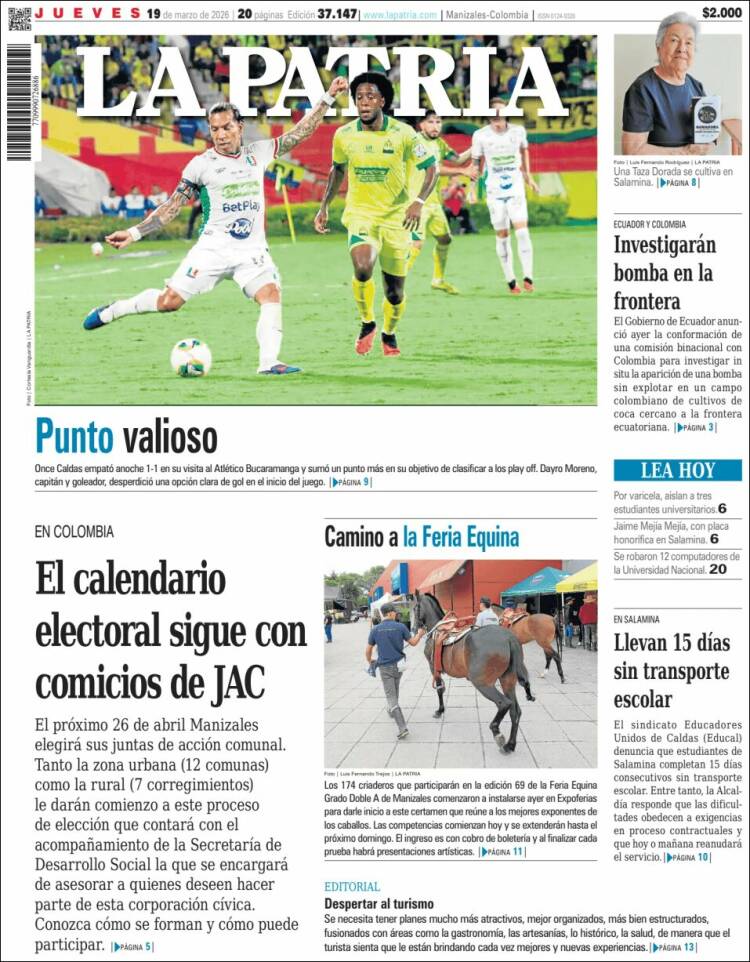 Portada de La Patria (Colombia)