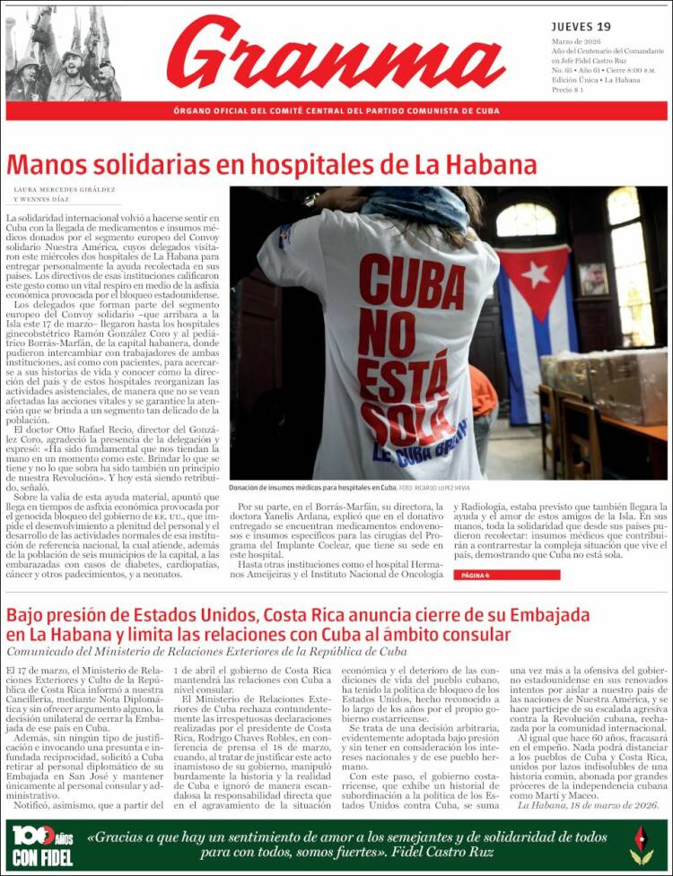 Portada de Granma (Cuba)