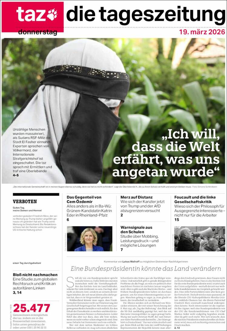 Portada de Die Tageszeitung (Alemania)