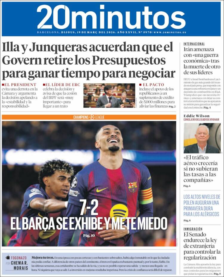 Portada de 20 Minutos - Barcelona (Espa&ntilde;a)