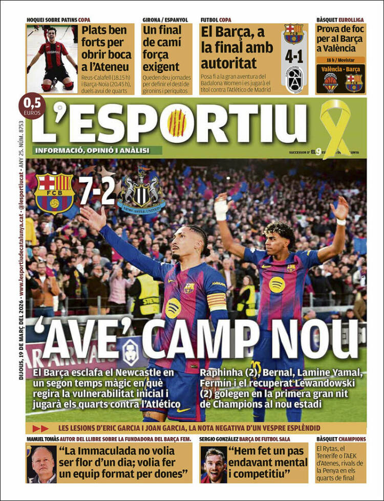 Portada de L'Esportiu (Espa&ntilde;a)