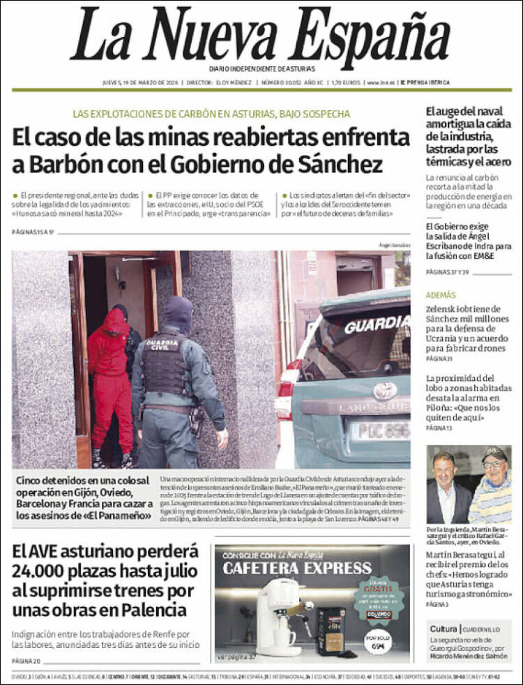 Portada de La Nueva España (Espa&ntilde;a)