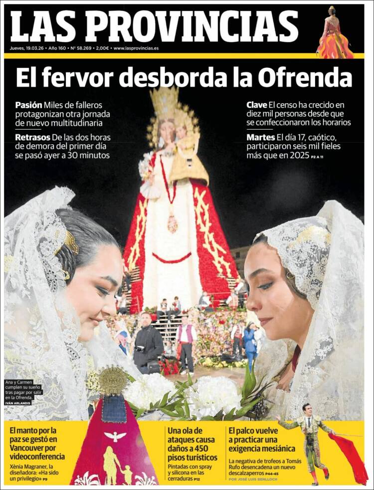 Portada de Las Provincias (Espa&ntilde;a)