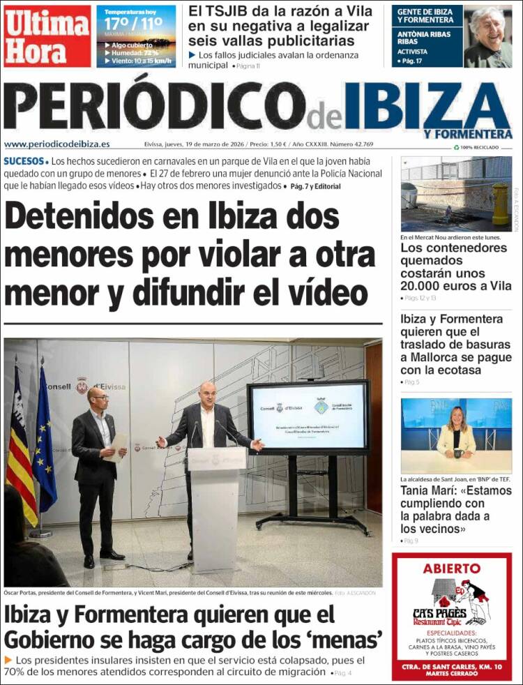 Portada de Periódico de Ibiza (Espa&ntilde;a)