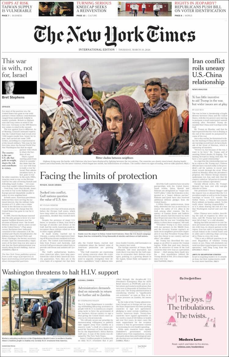 Portada de International New York Times (Europa)