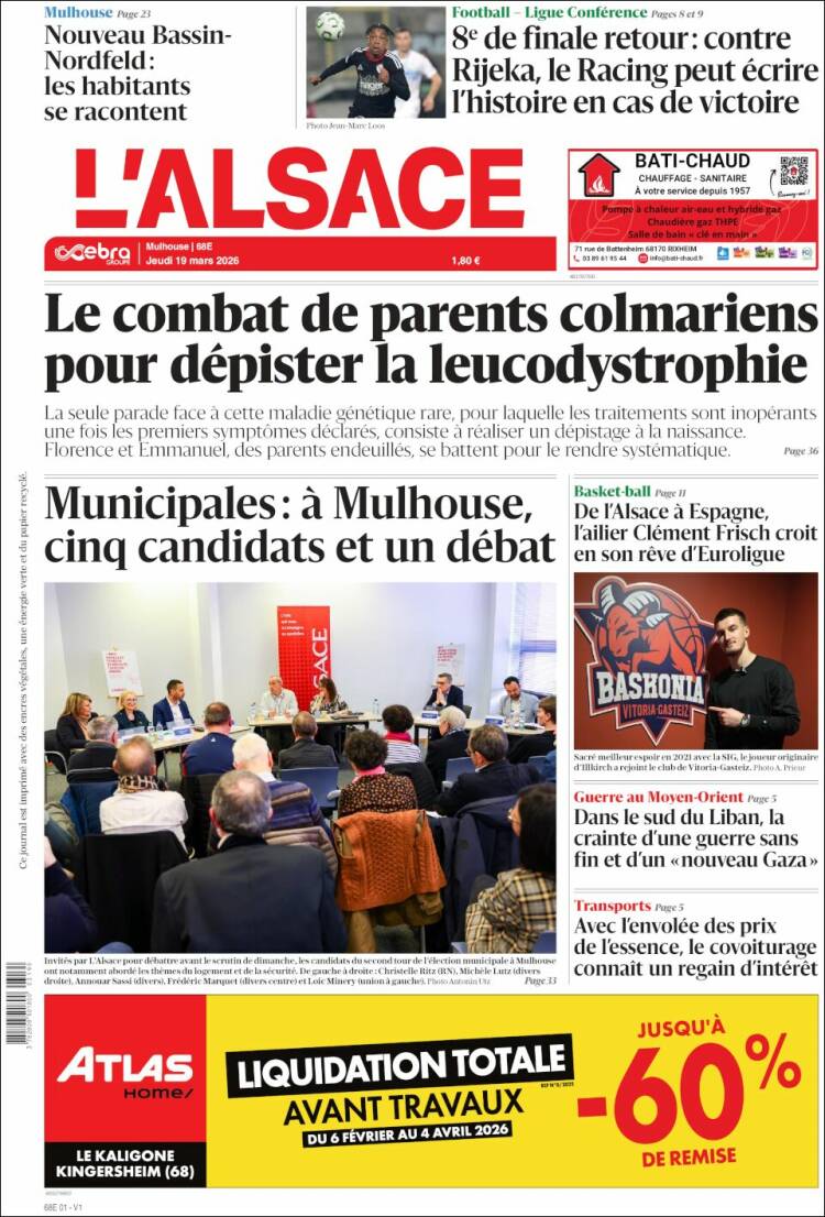 Portada de Journal L'Alsace (Francia)