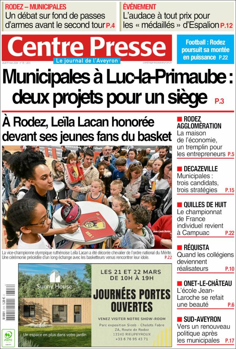 Portada de Centre Presse (Francia)