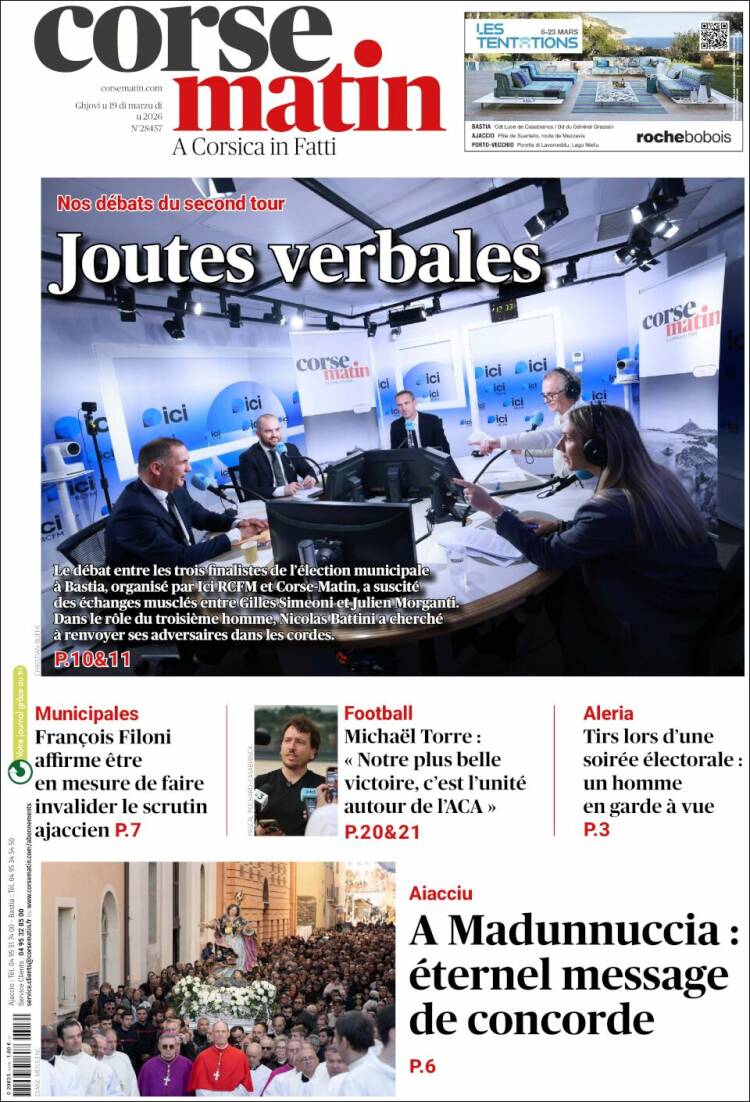 Portada de Corse-Matin (Francia)