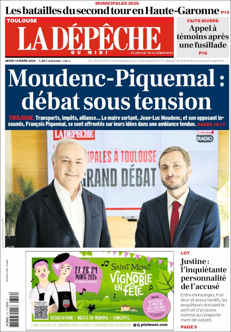 Portada de La Dépêche du Midi (Francia)