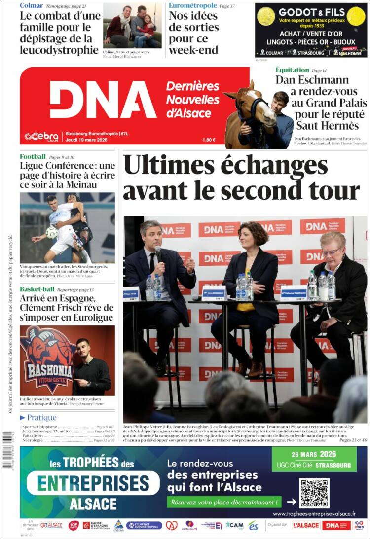 Portada de Les Dernières Nouvelles d'Alsace (Francia)