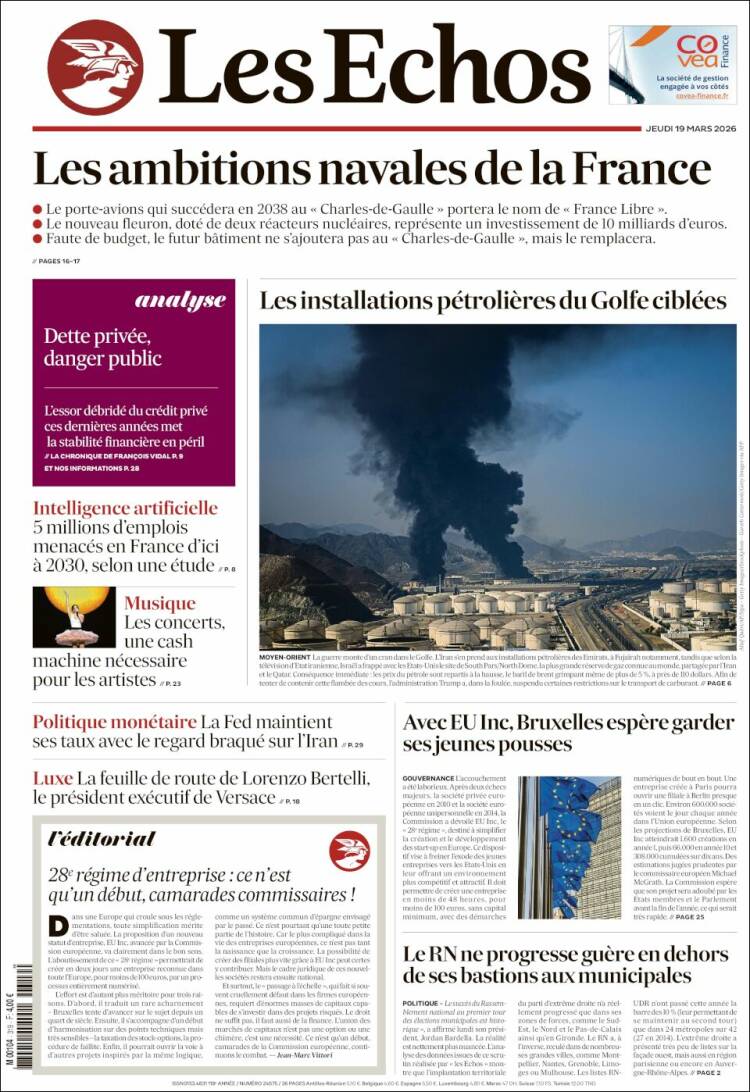 Portada de Les Echos (Francia)