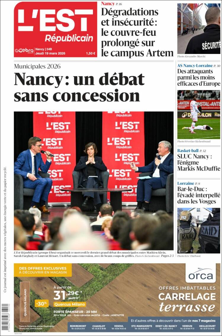 Portada de L'Est Republicain (Francia)