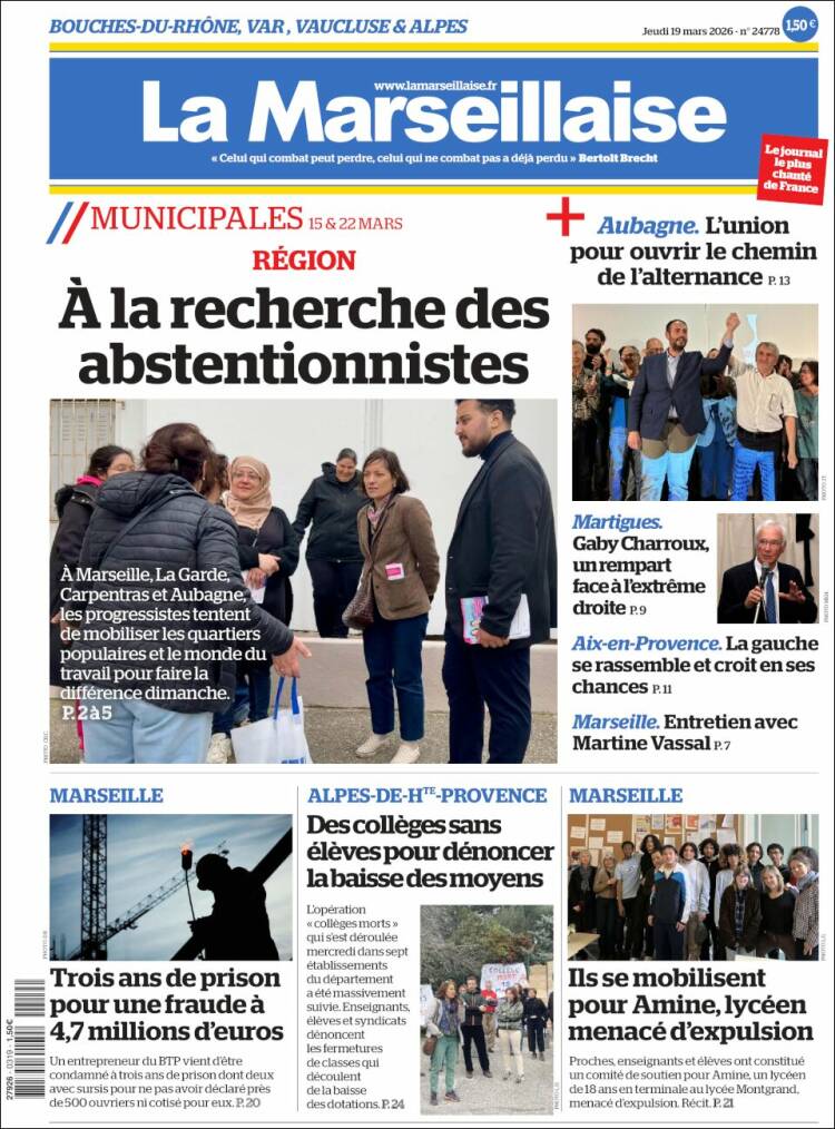 Portada de La Marseillaise (Francia)