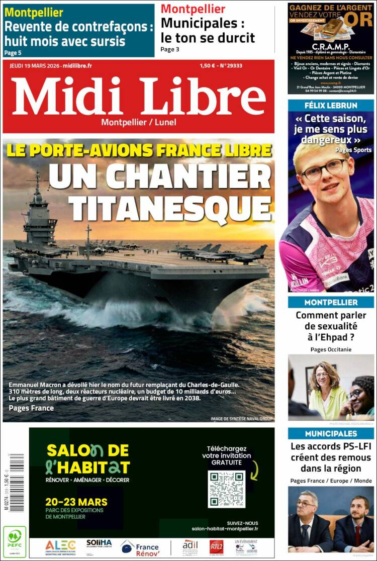 Portada de Midi Libre (Francia)