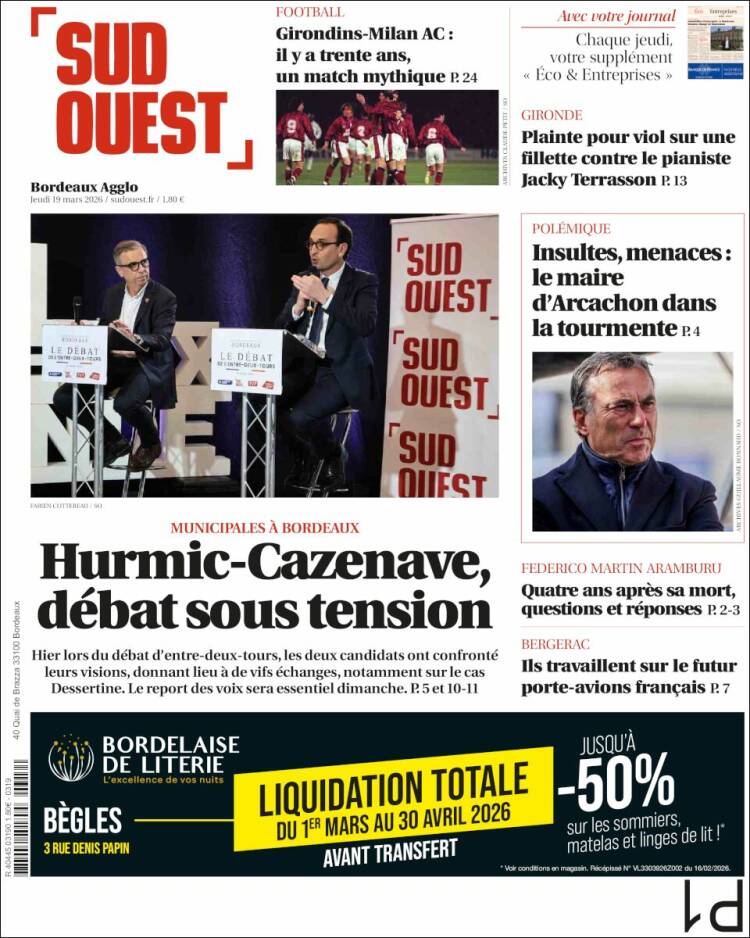 Portada de Sud Ouest (Francia)