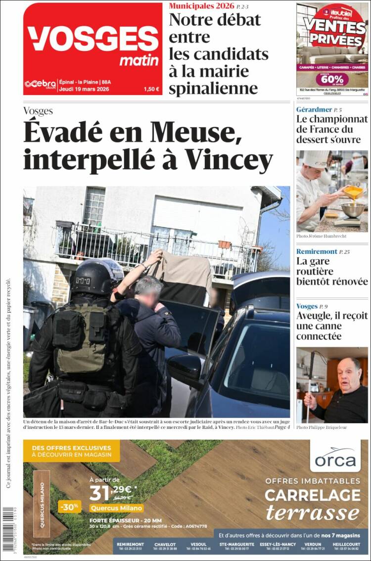 Portada de Vosges Matin (Francia)
