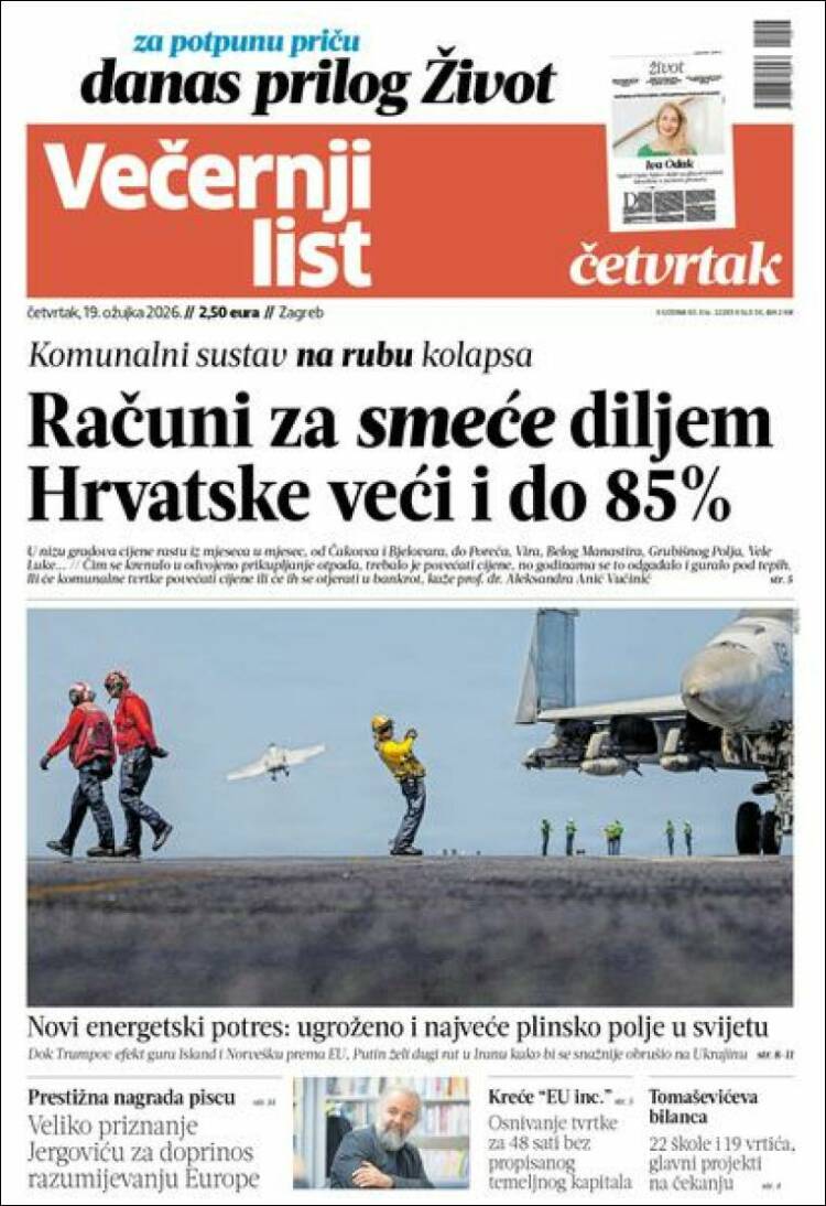 Portada de Večernji (Croacia)