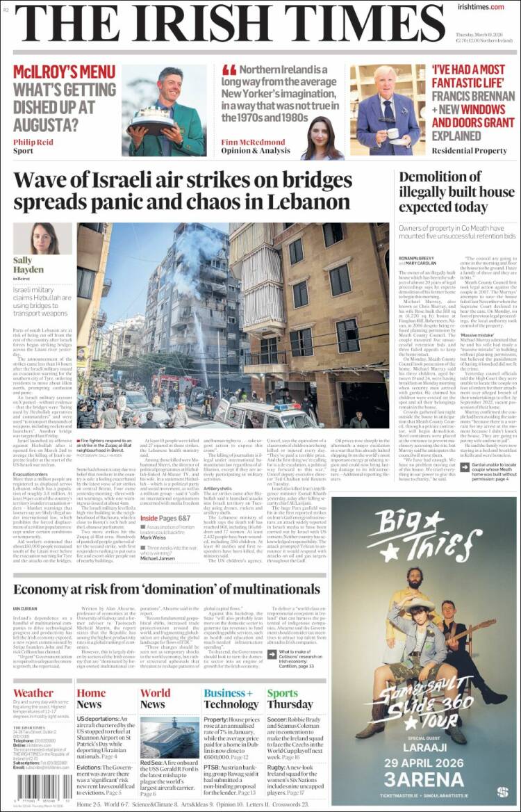 Portada de Irish Times (Irlanda)