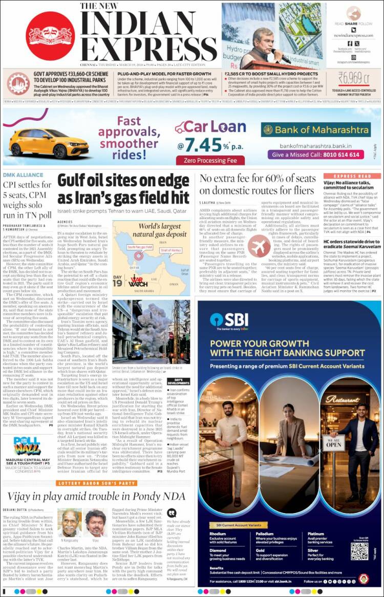 Portada de New Indian Express (India)