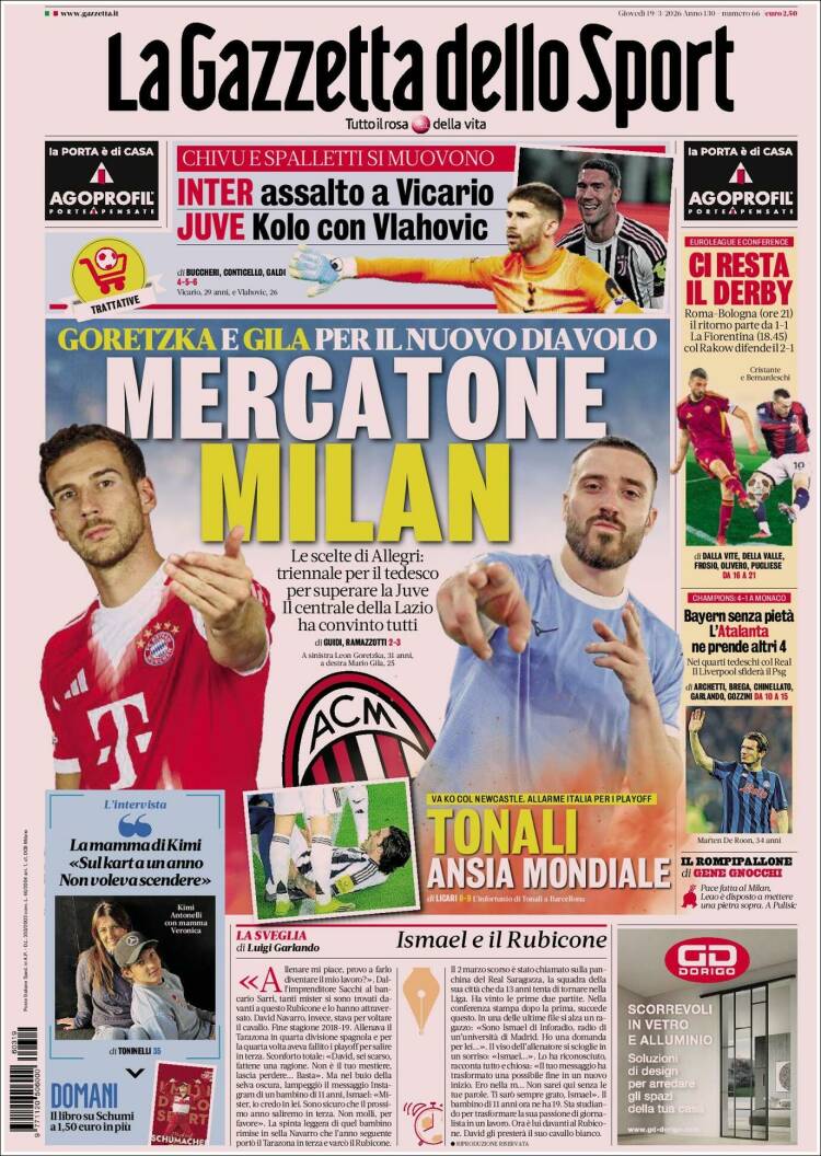 Portada de La Gazzetta dello Sport (Italia)