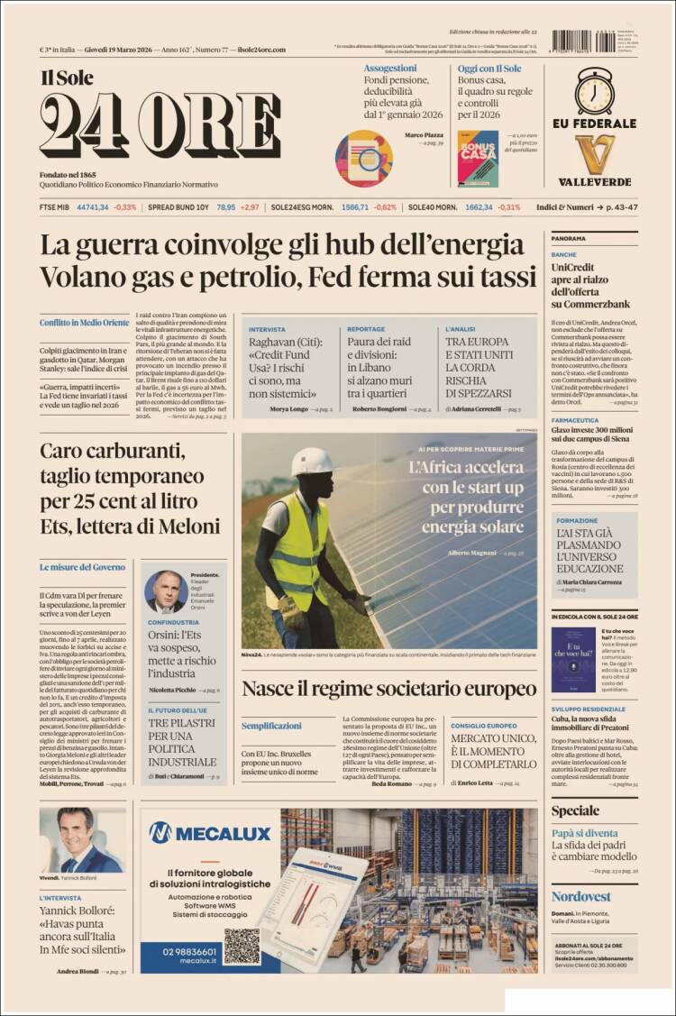 Portada de Il Sole 24 ORE (Italia)