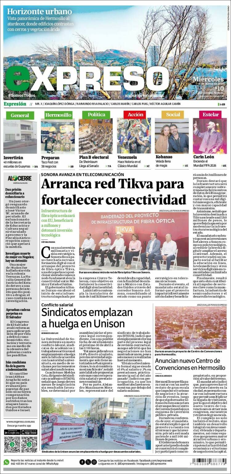 Portada de Expreso (M&eacute;xico)